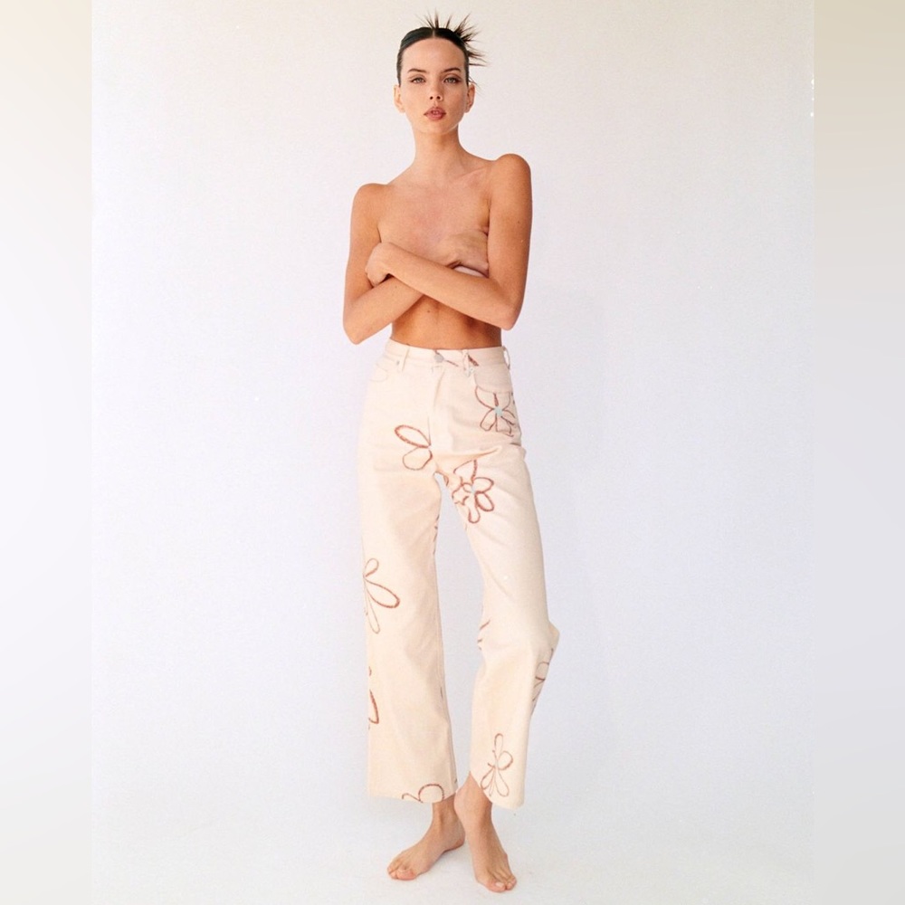 With Jéan Newry Jean in Chalk and Flowers Floral Print Denim XXS